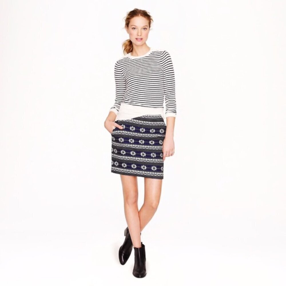 J Crew Blue Floral Jacquard Mini Skirt Sz4